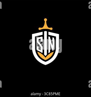 Creative letter SN logo gaming esport with shield vector graphic Stock Vector