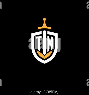 Creative letter TM logo gaming esport with shield vector graphic Stock Vector