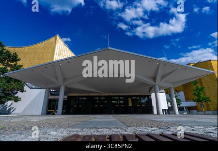 Side Entrance of the Berlin Philharmonie Under a Bright Summer Sky in Germany. Stock Photo