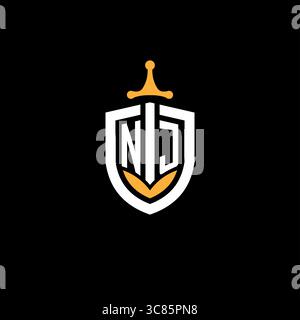 Creative letter NJ logo gaming esport with shield vector graphic Stock Vector