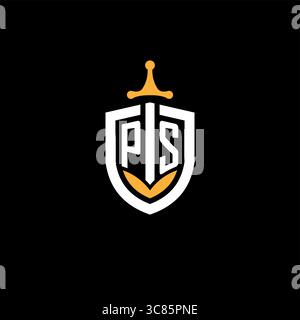 Creative letter PS logo gaming esport with shield vector graphic Stock Vector