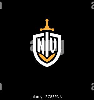 Creative letter NV logo gaming esport with shield vector graphic Stock Vector