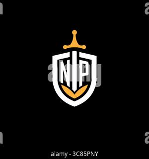 Creative letter NP logo gaming esport with shield vector graphic Stock Vector