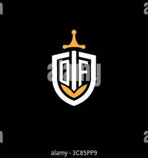 Creative letter OF logo gaming esport with shield vector graphic Stock Vector