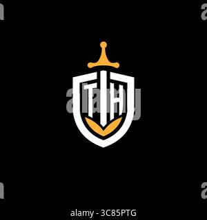 Creative letter TH logo gaming esport with shield vector graphic Stock Vector