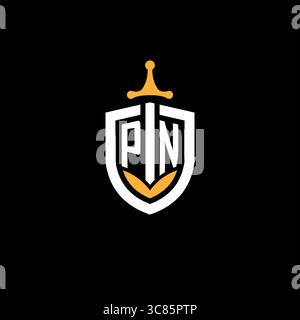 Creative letter PN logo gaming esport with shield vector graphic Stock Vector