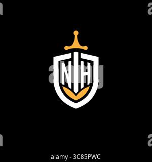 Creative letter NH logo gaming esport with shield vector graphic Stock Vector