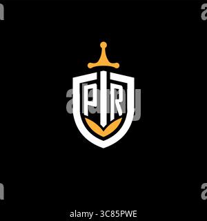 Creative letter PR logo gaming esport with shield vector graphic Stock Vector