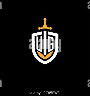 Creative letter UG logo gaming esport with shield vector graphic Stock Vector
