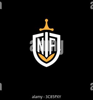Creative letter NF logo gaming esport with shield vector graphic Stock Vector