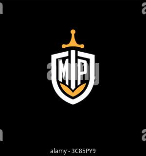 Creative letter MP logo gaming esport with shield vector graphic Stock Vector
