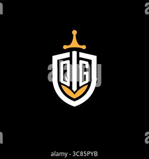 Creative letter QG logo gaming esport with shield vector graphic Stock Vector