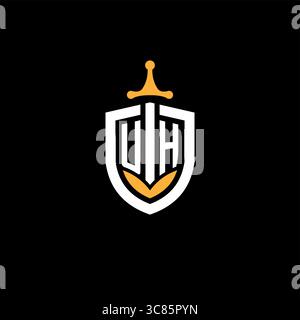 Creative letter UH logo gaming esport with shield vector graphic Stock Vector