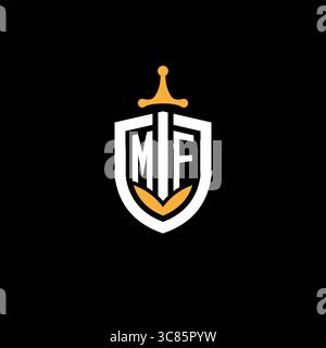 Creative letter MF logo gaming esport with shield vector graphic Stock Vector