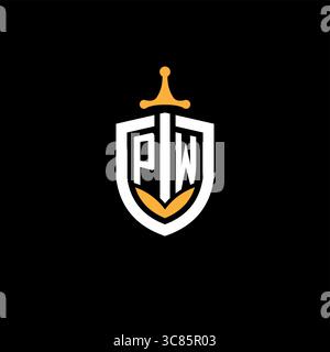 Creative letter PW logo gaming esport with shield vector graphic Stock Vector