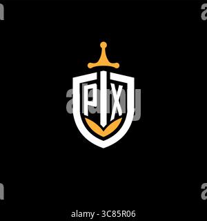 Creative letter PX logo gaming esport with shield vector graphic Stock Vector