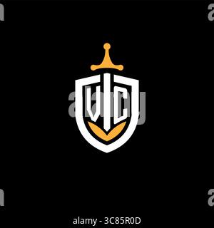 Creative letter VC logo gaming esport with shield vector graphic Stock Vector