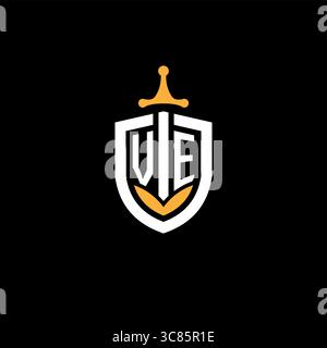 Creative letter VE logo gaming esport with shield vector graphic Stock Vector