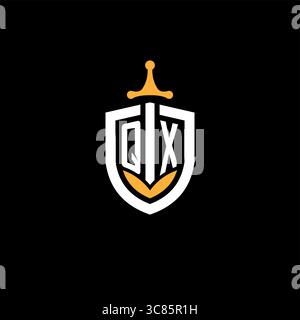 Creative letter QX logo gaming esport with shield vector graphic Stock Vector