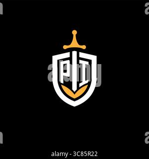 Creative letter PI logo gaming esport with shield vector graphic Stock Vector