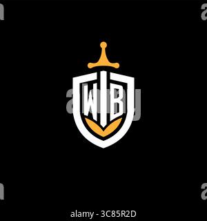 Creative letter WB logo gaming esport with shield vector graphic Stock Vector
