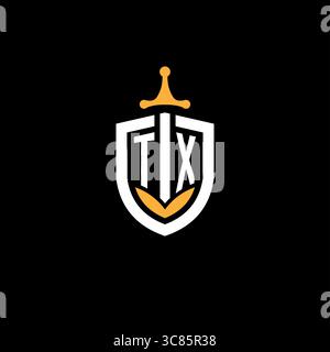 Creative letter TX logo gaming esport with shield vector graphic Stock Vector