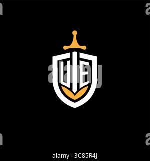 Creative letter UE logo gaming esport with shield vector graphic Stock Vector