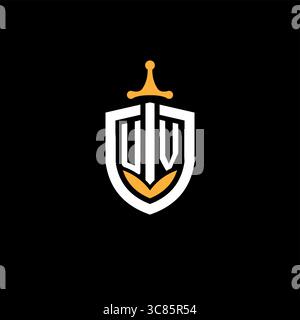 Creative letter UV logo gaming esport with shield vector graphic Stock Vector