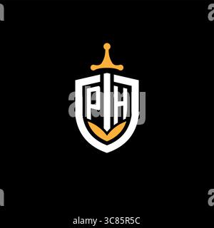 Creative letter PH logo gaming esport with shield vector graphic Stock Vector