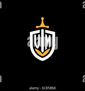 Creative letter VM logo gaming esport with shield vector graphic Stock Vector