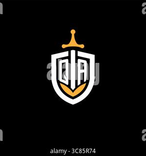 Creative letter QA logo gaming esport with shield vector graphic Stock Vector