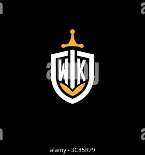 Creative letter WK logo gaming esport with shield vector graphic Stock Vector