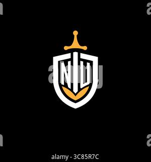 Creative letter NU logo gaming esport with shield vector graphic Stock Vector