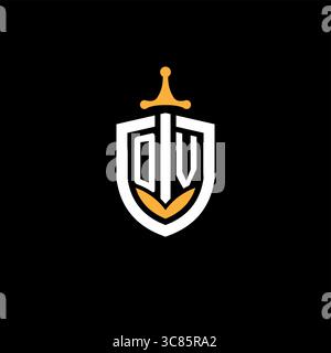 Creative letter OV logo gaming esport with shield vector graphic Stock Vector