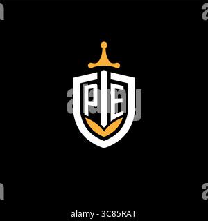 Creative letter PE logo gaming esport with shield vector graphic Stock Vector