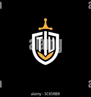Creative letter TU logo gaming esport with shield vector graphic Stock Vector