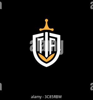 Creative letter TF logo gaming esport with shield vector graphic Stock Vector