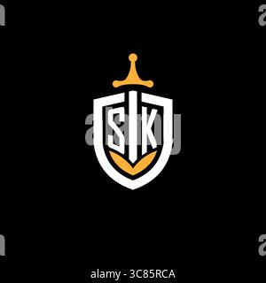 Creative letter SK logo gaming esport with shield vector graphic Stock Vector