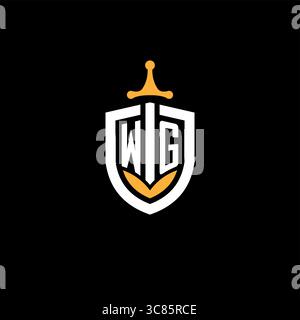 Creative letter WG logo gaming esport with shield vector graphic Stock Vector