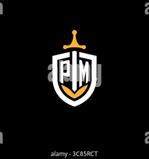 Creative letter PM logo gaming esport with shield vector graphic Stock Vector