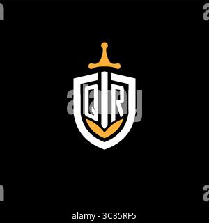 Creative letter QR logo gaming esport with shield vector graphic Stock Vector