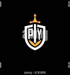 Creative letter PY logo gaming esport with shield vector graphic Stock Vector