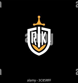 Creative letter RK logo gaming esport with shield vector graphic Stock Vector