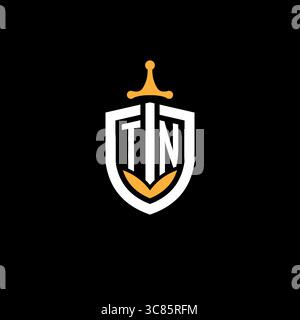 Creative letter TN logo gaming esport with shield vector graphic Stock Vector