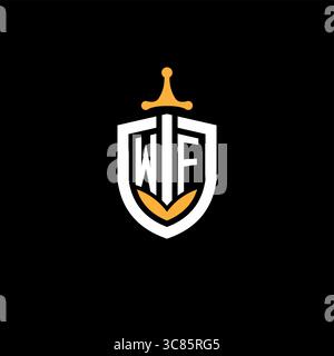 Creative letter WF logo gaming esport with shield vector graphic Stock Vector