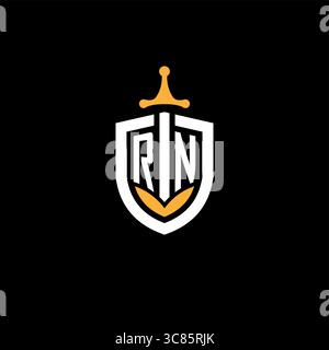 Creative letter RN logo gaming esport with shield vector graphic Stock Vector