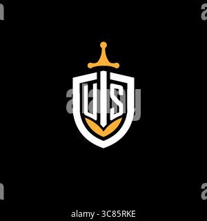 Creative letter US logo gaming esport with shield vector graphic Stock Vector