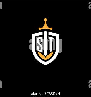 Creative letter ST logo gaming esport with shield vector graphic Stock Vector