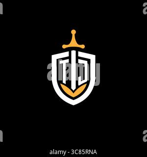 Creative letter TJ logo gaming esport with shield vector graphic Stock Vector
