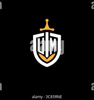 Creative letter UM logo gaming esport with shield vector graphic Stock Vector